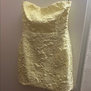 H&M Strapless Dress in Light Yellow Floral